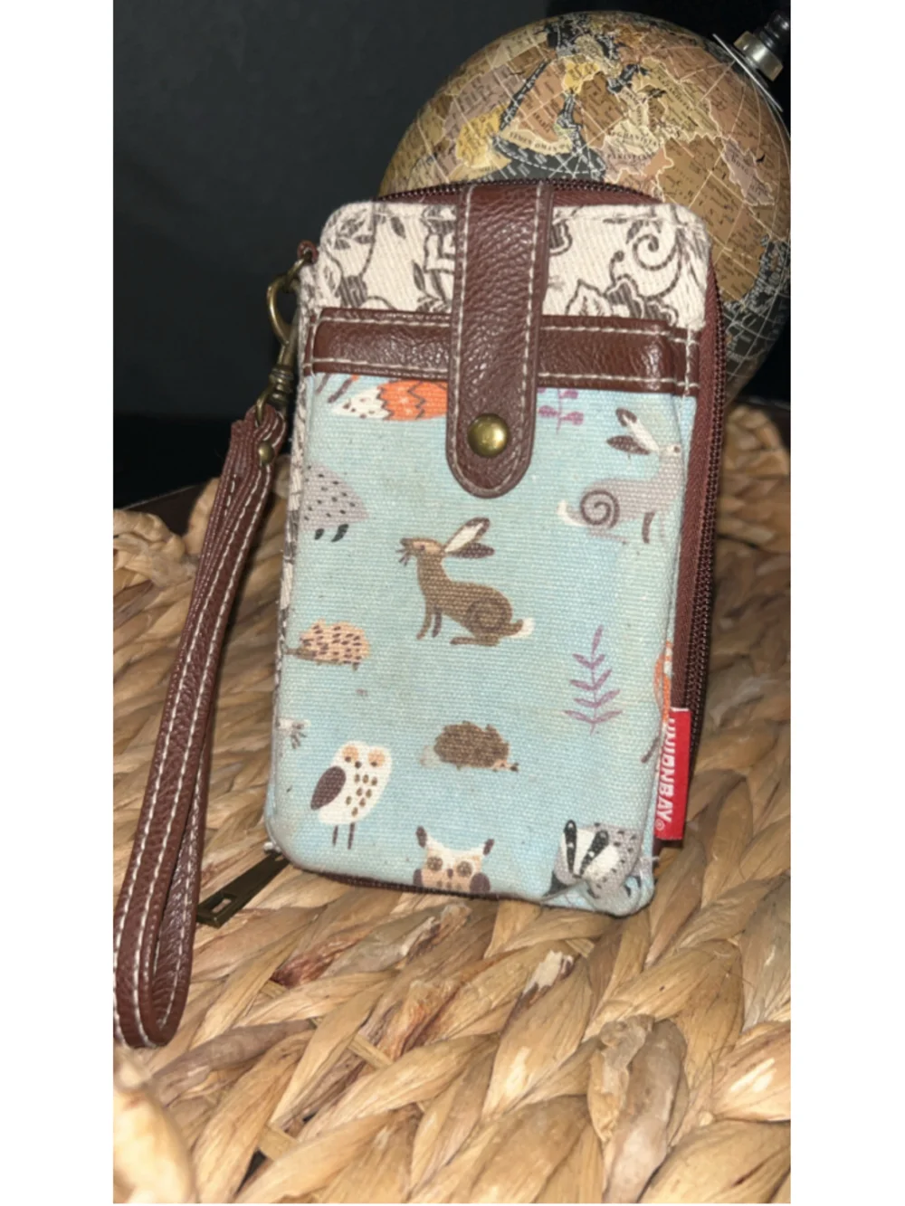Women's Unionbay Wristlet Wallet One Size Blue Brown Animal Print